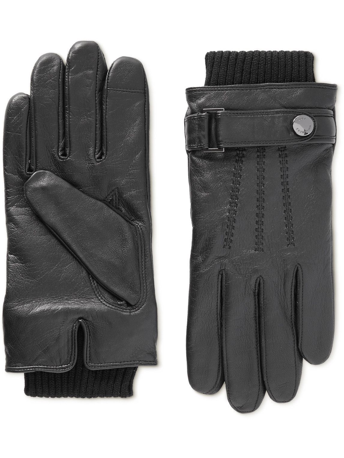 NEW Boss Hugo Boss Men's Black Lambskin Leather Wool Lined Winter Gloves 