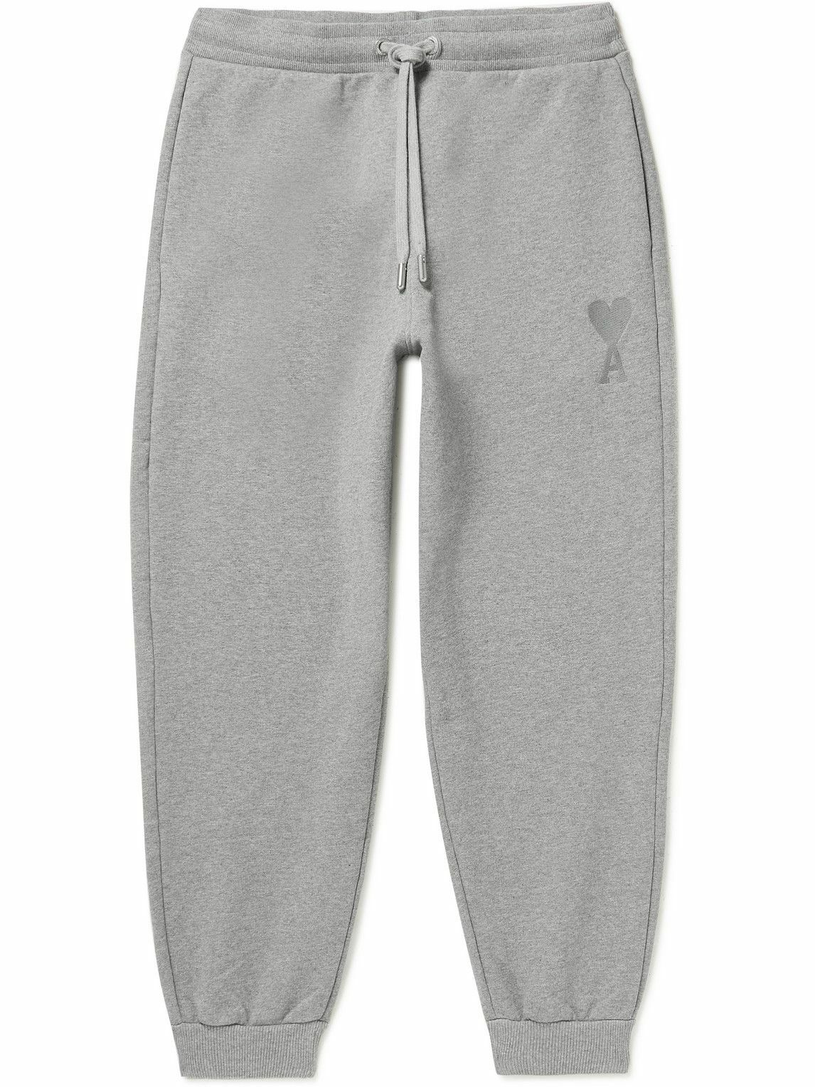 Photo: AMI PARIS - Logo-Embroidered Organic Cotton-Jersey Sweatpants - Gray