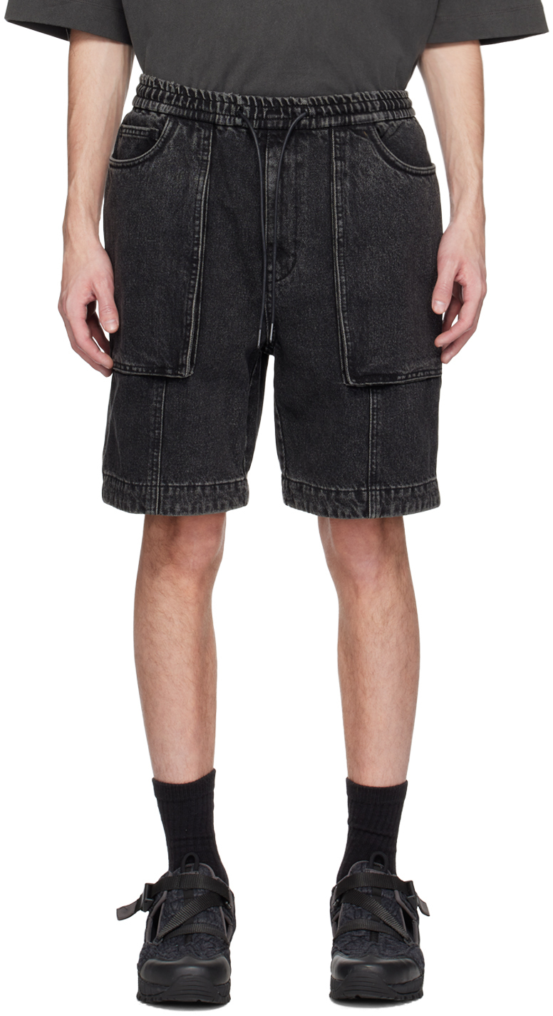 Juun.J Black Drawstring Denim Shorts Juun.J