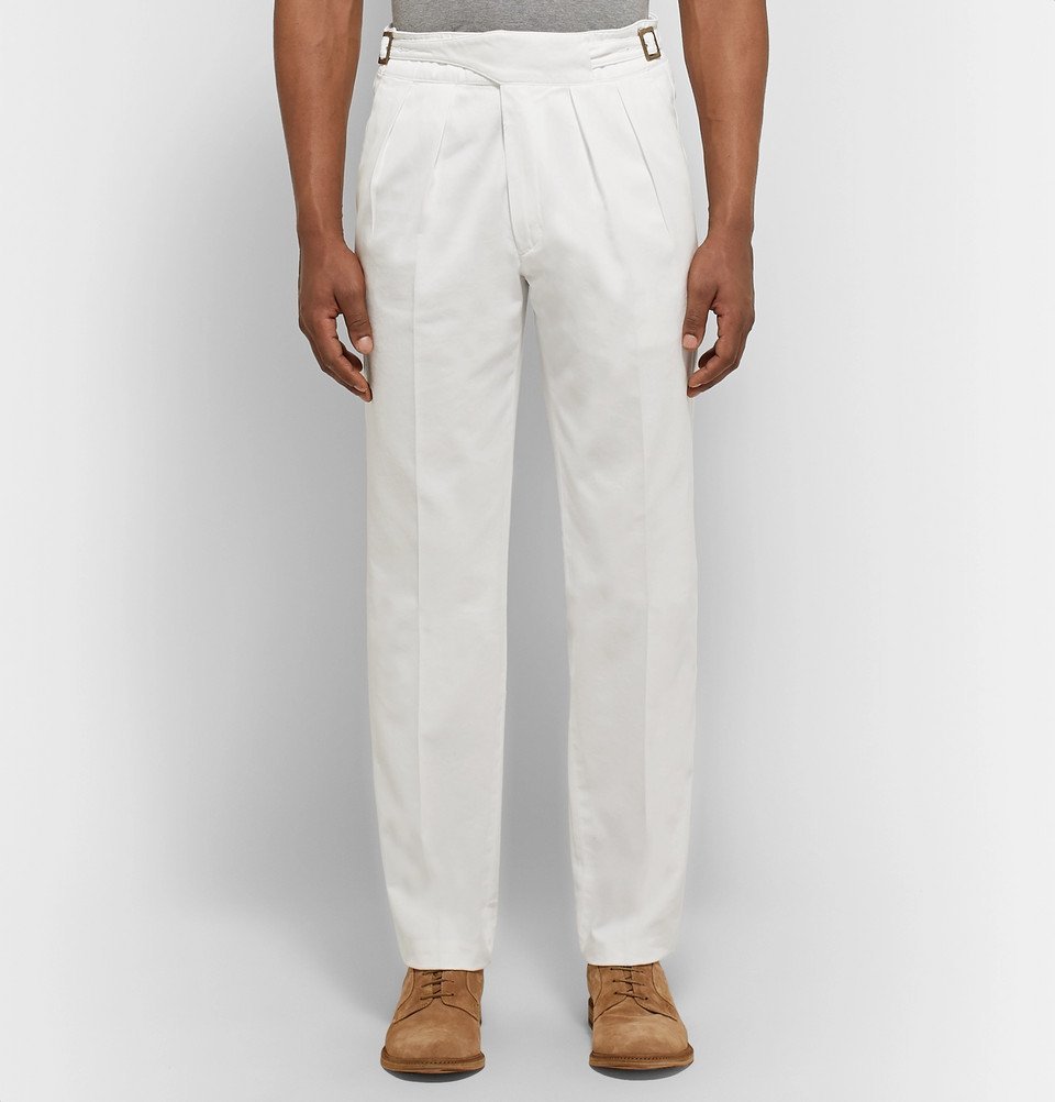 Rubinacci - Manny Tapered Pleated Cotton-Twill Trousers - White Rubinacci