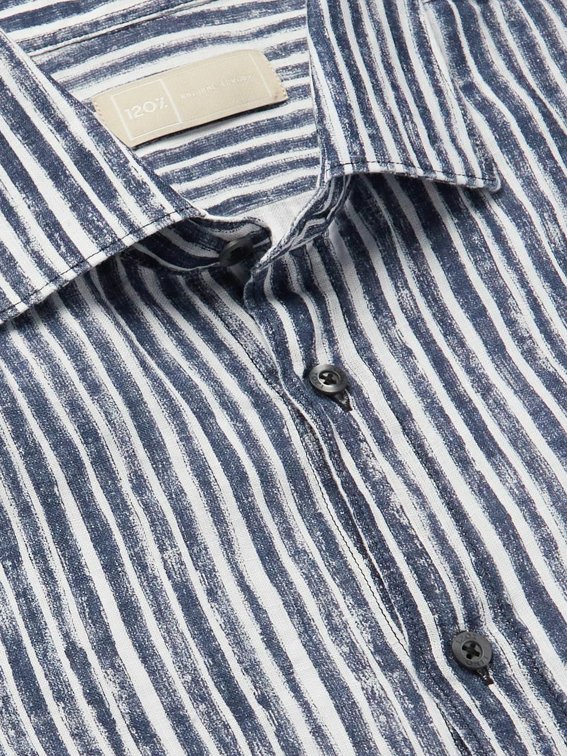 120% - Striped Linen Shirt - Blue 120%