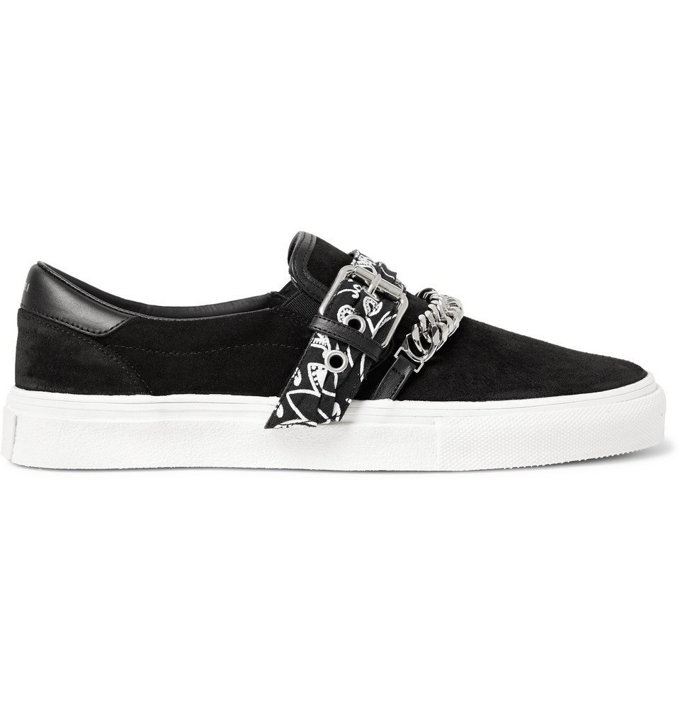 Embellished Leather-Trimmed Suede Slip 