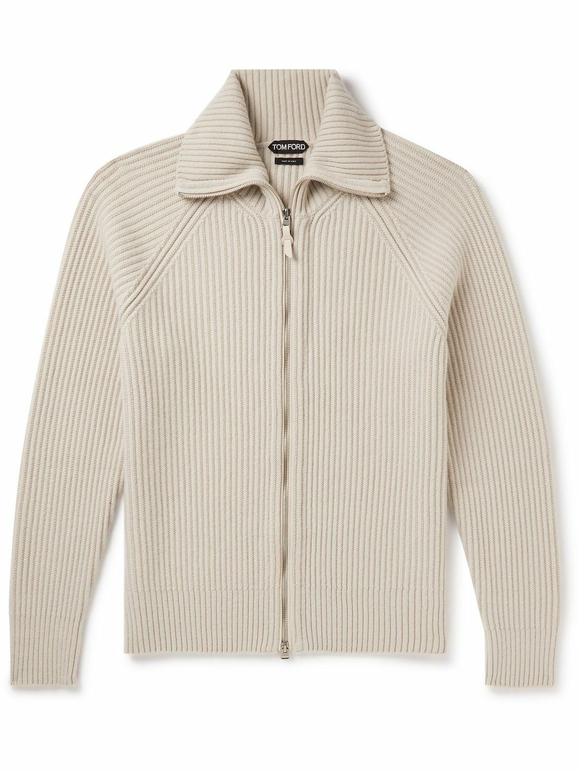 TOM FORD - Ribbed Wool and Cashmere-Blend Zip-Up Cardigan - Gray TOM FORD