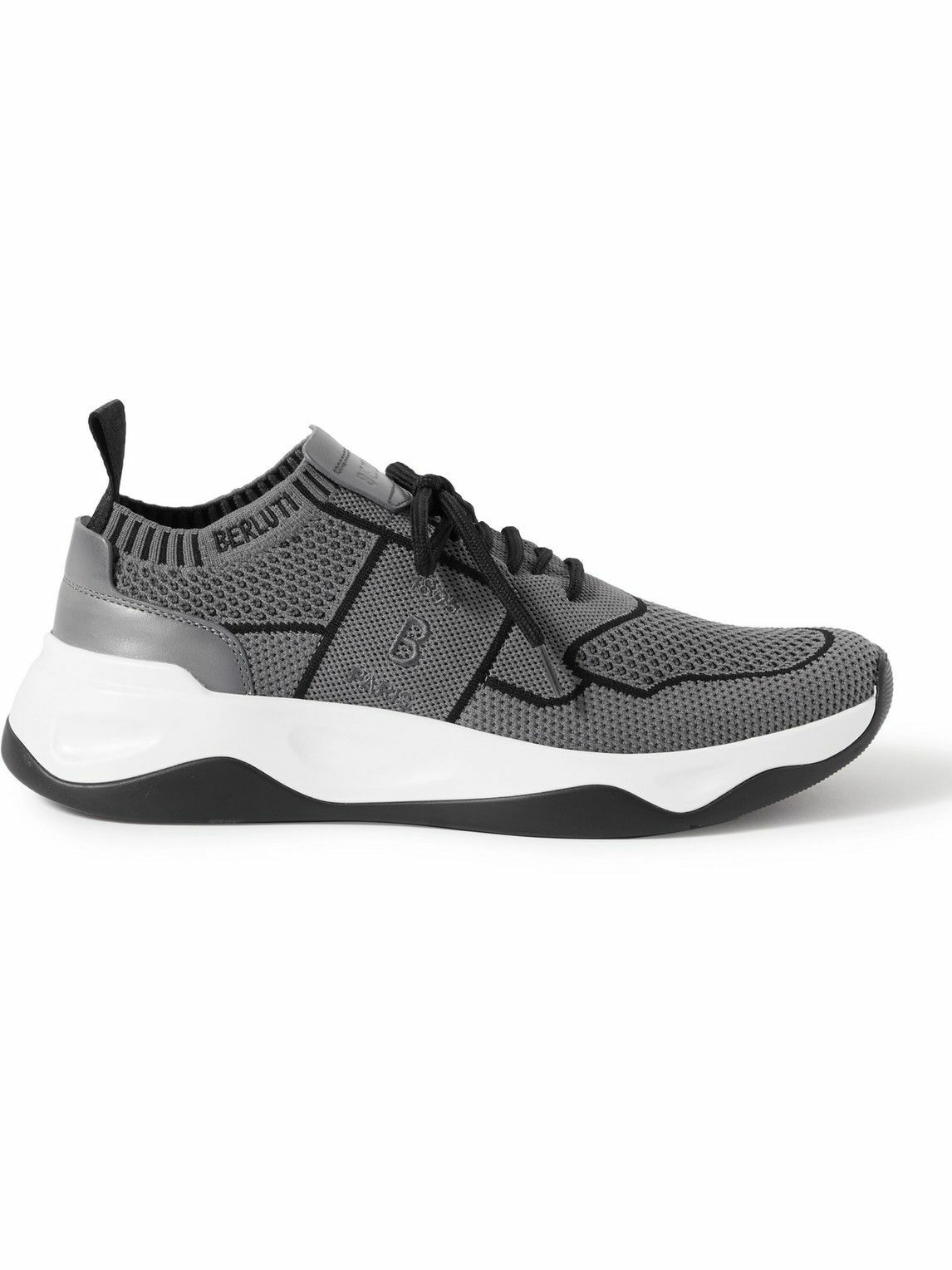 Berluti - Shadow Leather-Trimmed Stretch-Knit Sneakers - Gray Berluti