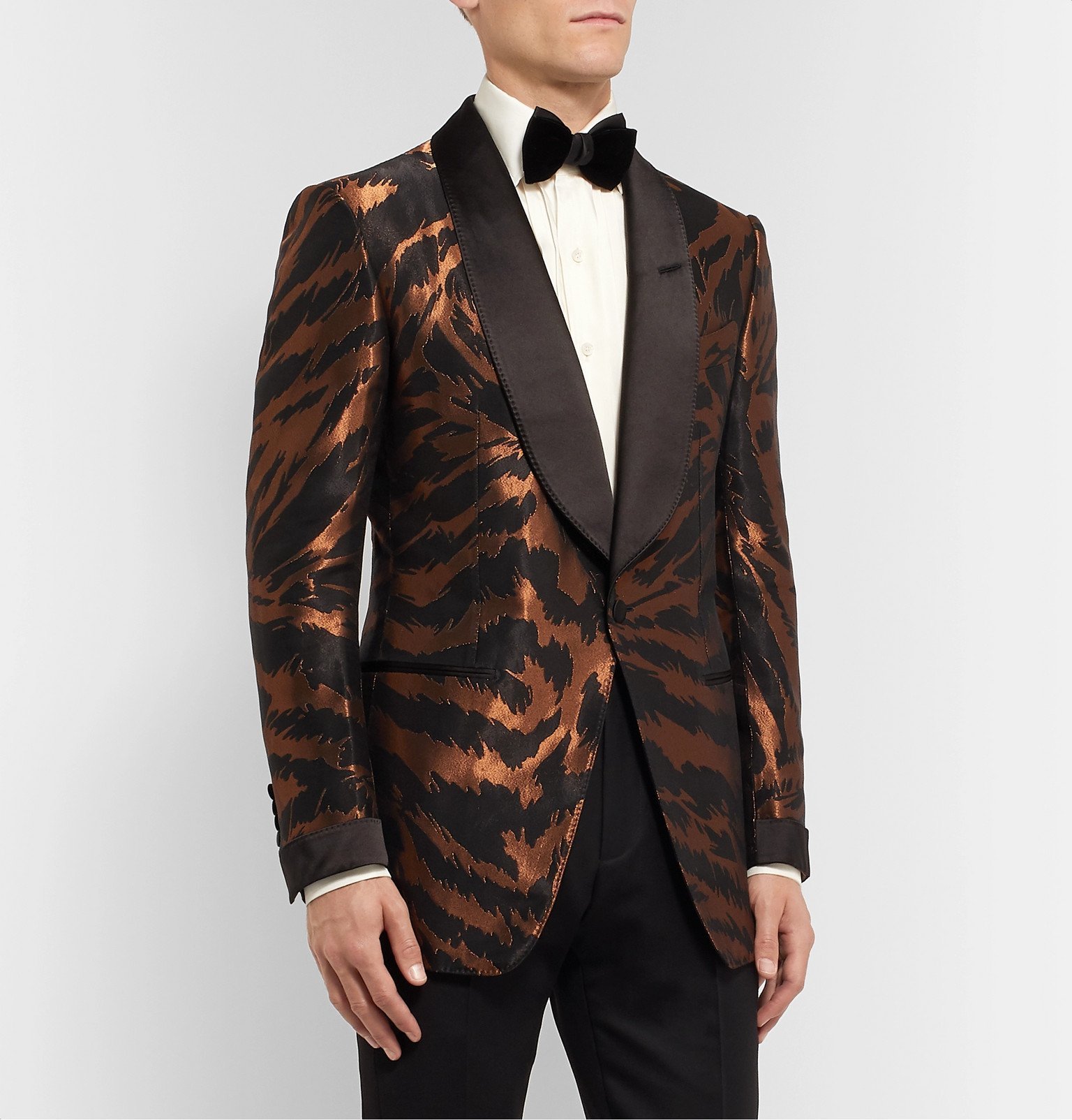 TOM FORD - Copper Slim-Fit Satin-Trimmed Zebra-Jacquard Tuxedo Jacket -  Metallic TOM FORD