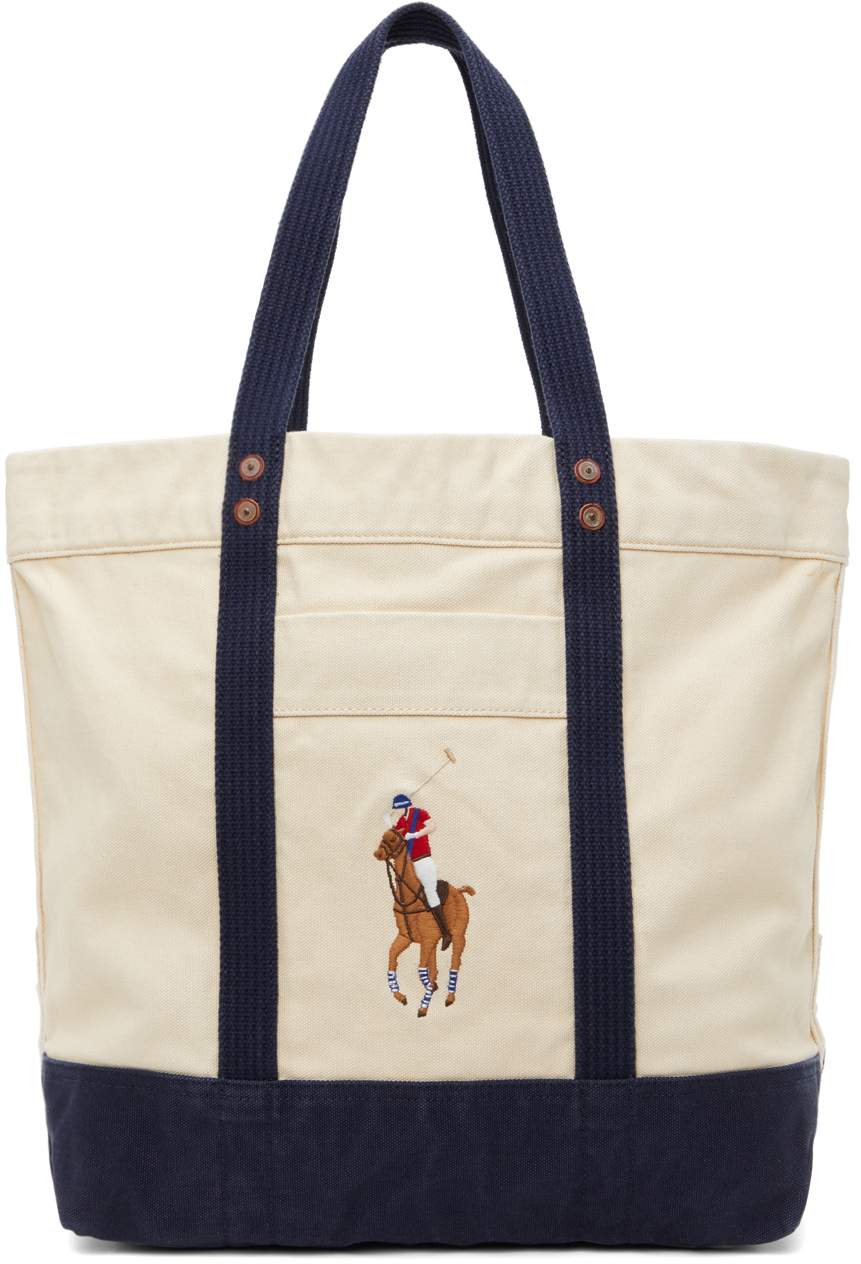 Polo Ralph Lauren Off-White & Navy Big Pony Tote Bag Polo Ralph Lauren