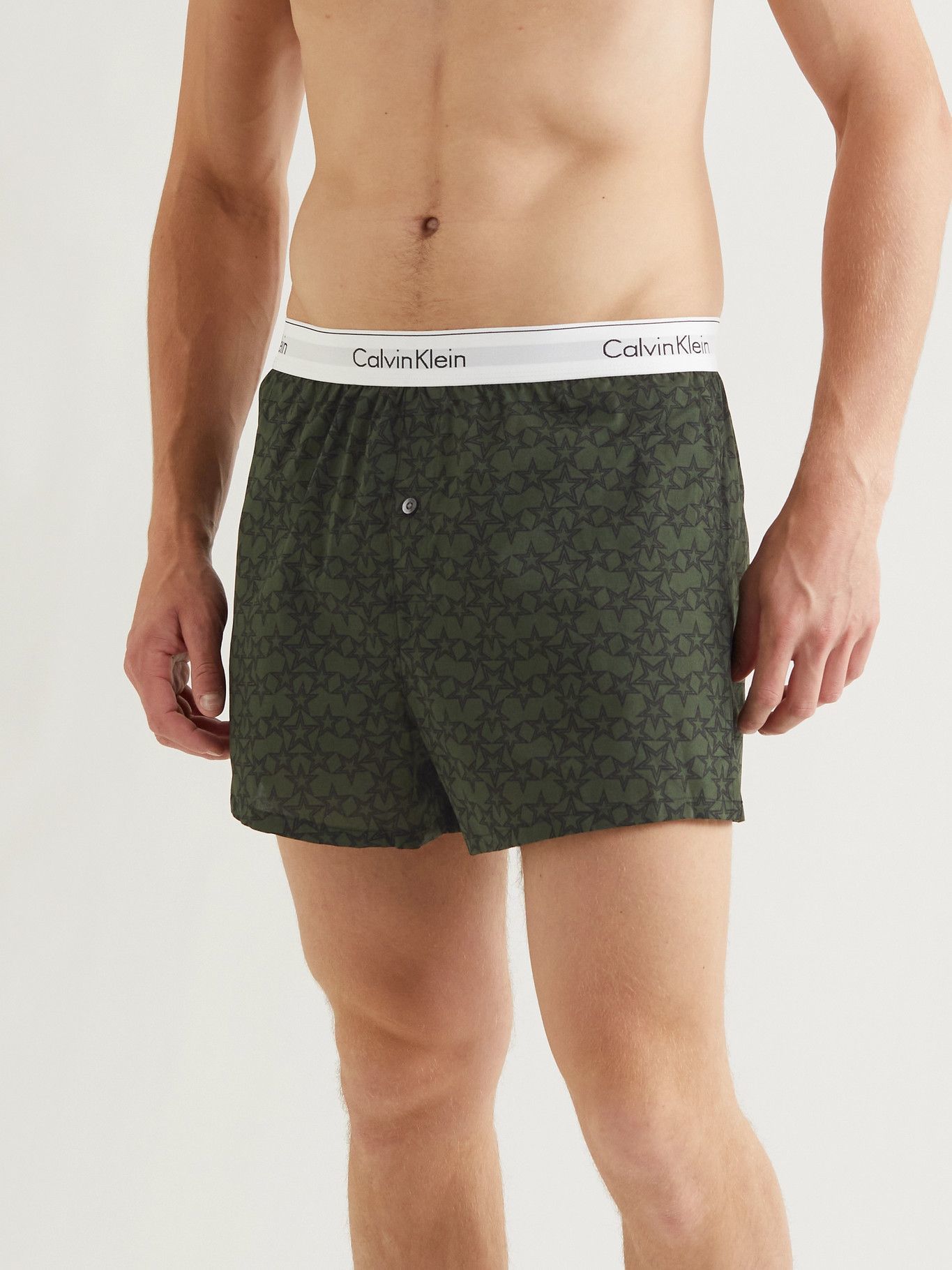 CALVIN KLEIN UNDERWEAR - Two-Pack Slim-Fit Printed Cotton Boxer Shorts -  Black Calvin Klein Underwear