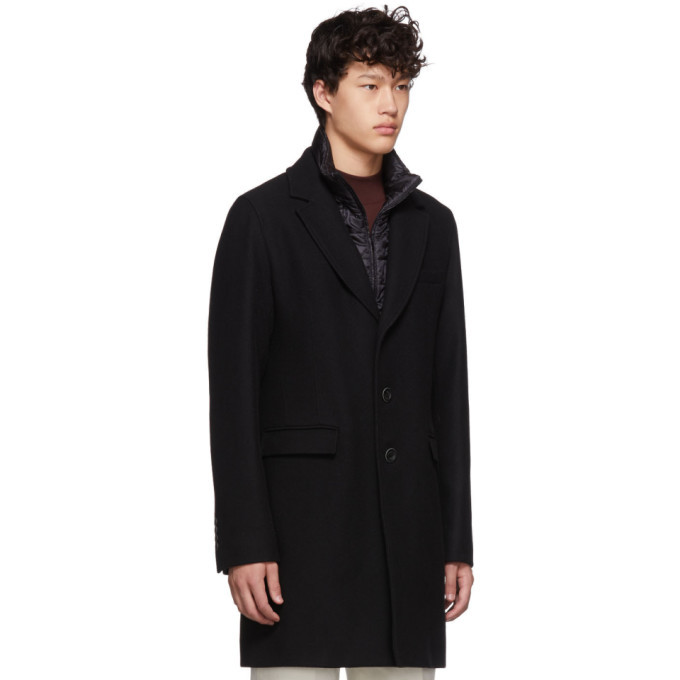 Herno Black Diagonal Wool Coat Herno