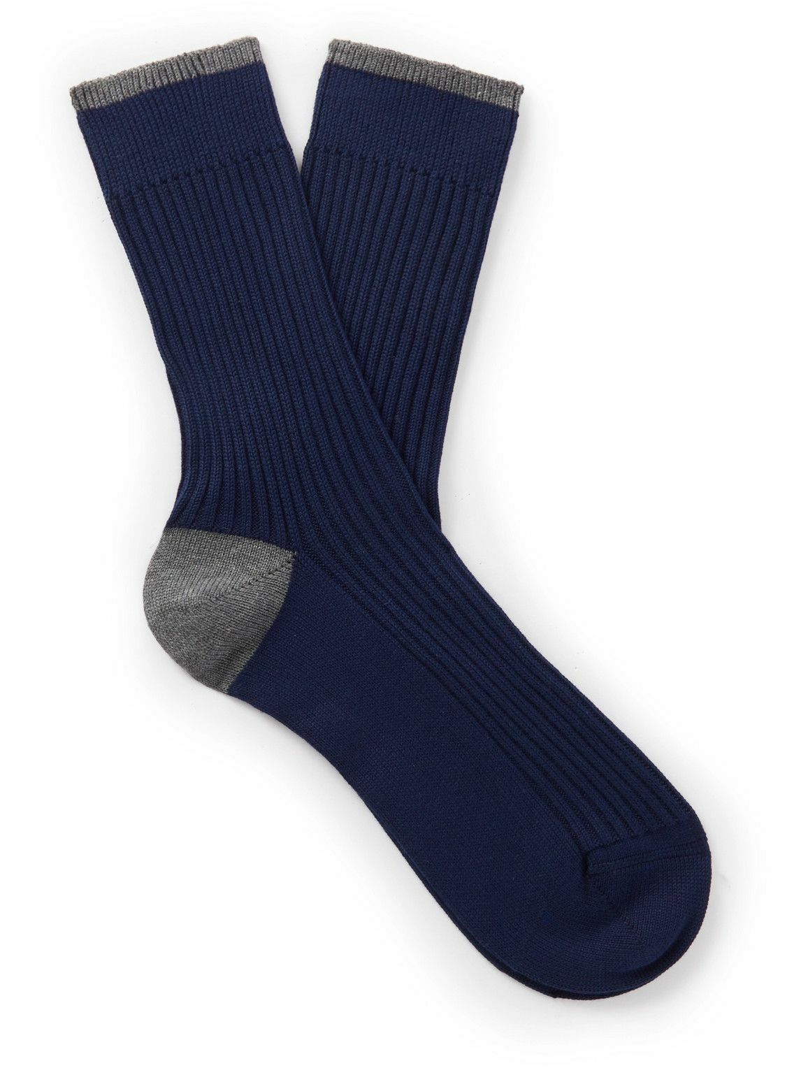 Brunello Cucinelli Ribbed Cotton Socks Blue Brunello Cucinelli