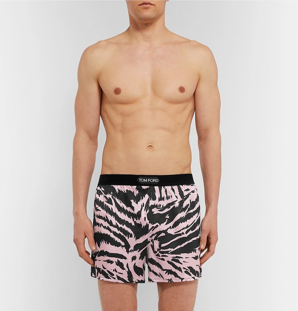 TOM FORD - Velvet-Trimmed Zebra-Print Stretch-Silk Satin Boxer Shorts - Pink  TOM FORD