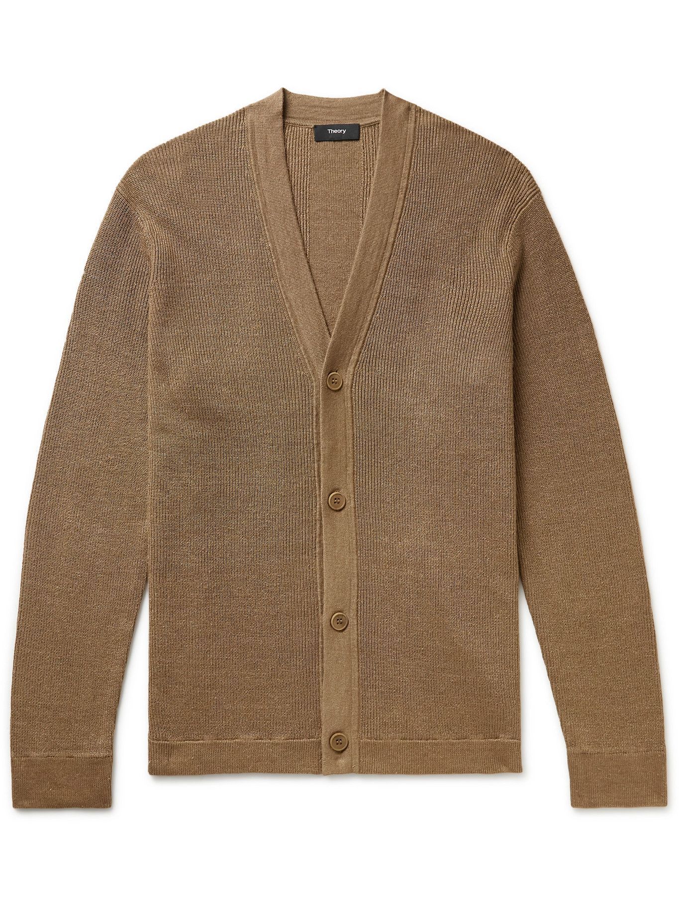 THEORY - Maragall Ribbed Linen-Blend Cardigan - Brown Theory