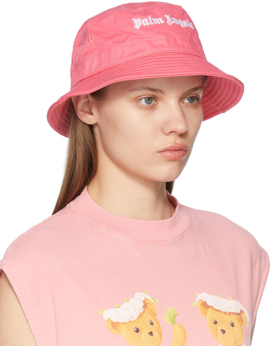 Palm Angels Pink Logo Bucket Hat Palm 