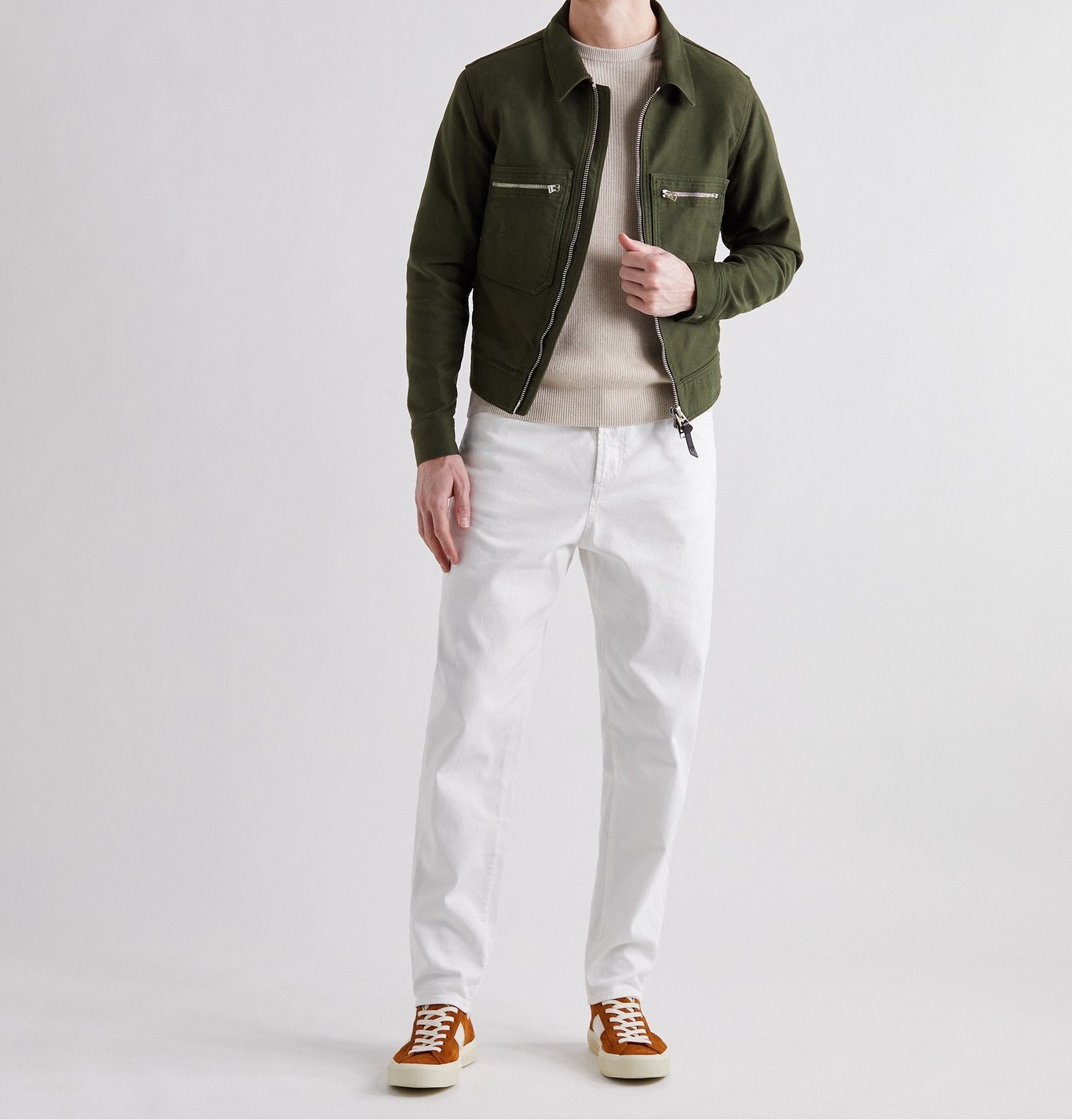 TOM FORD - Garment-Dyed Brushed-Cotton Blouson Jacket - Green TOM FORD