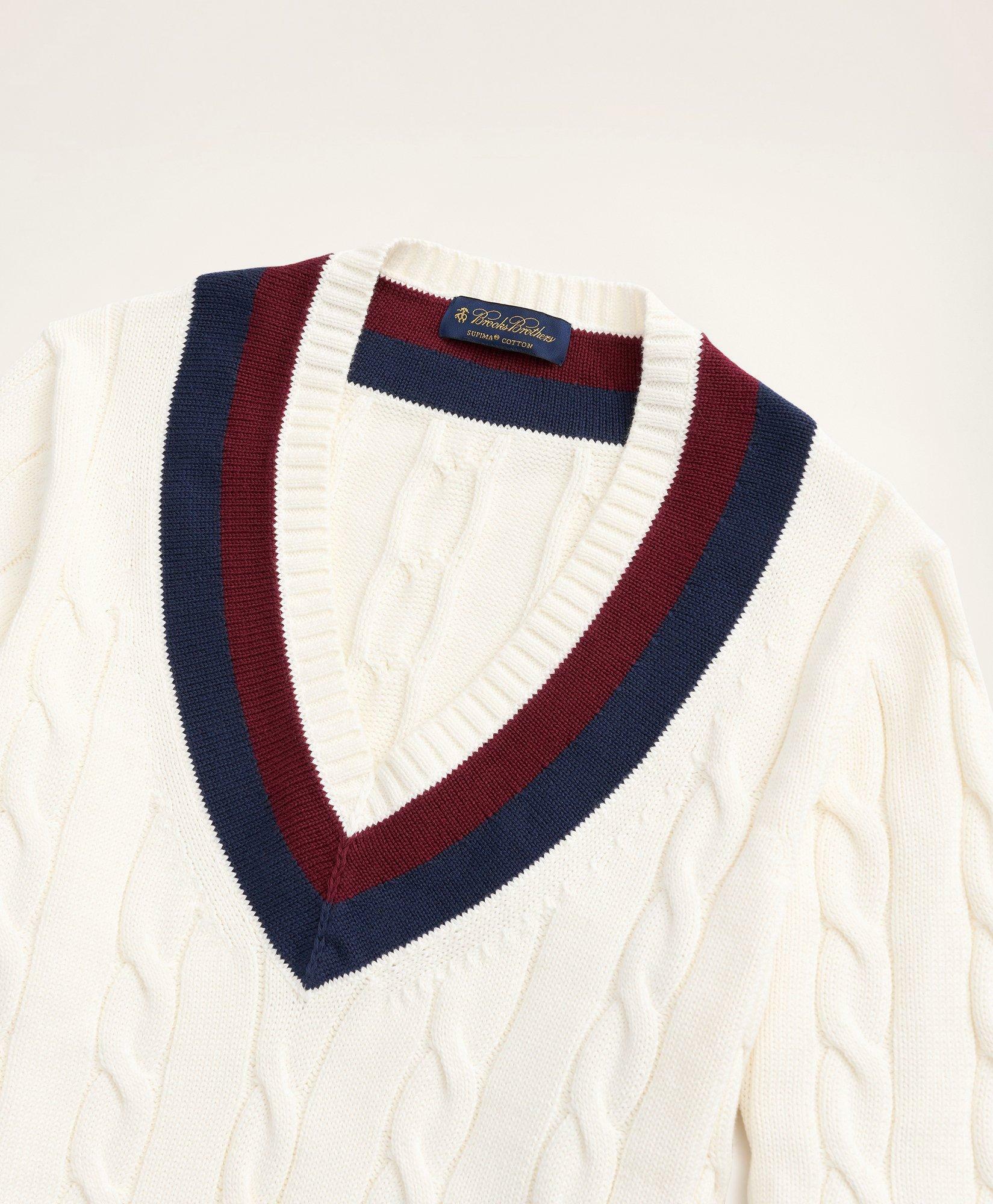 Brooks Brothers Men's Supima Cotton Cable Tennis Sweater | Ivory