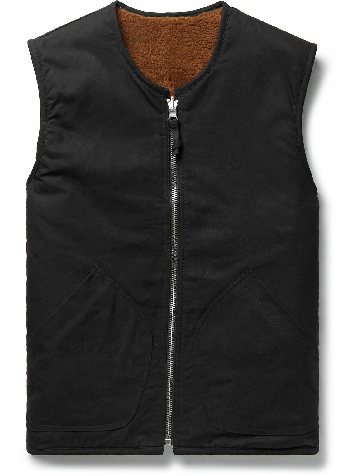 YMC Wyatt Reversible Fleece and WaxedCotton Gilet Black YMC