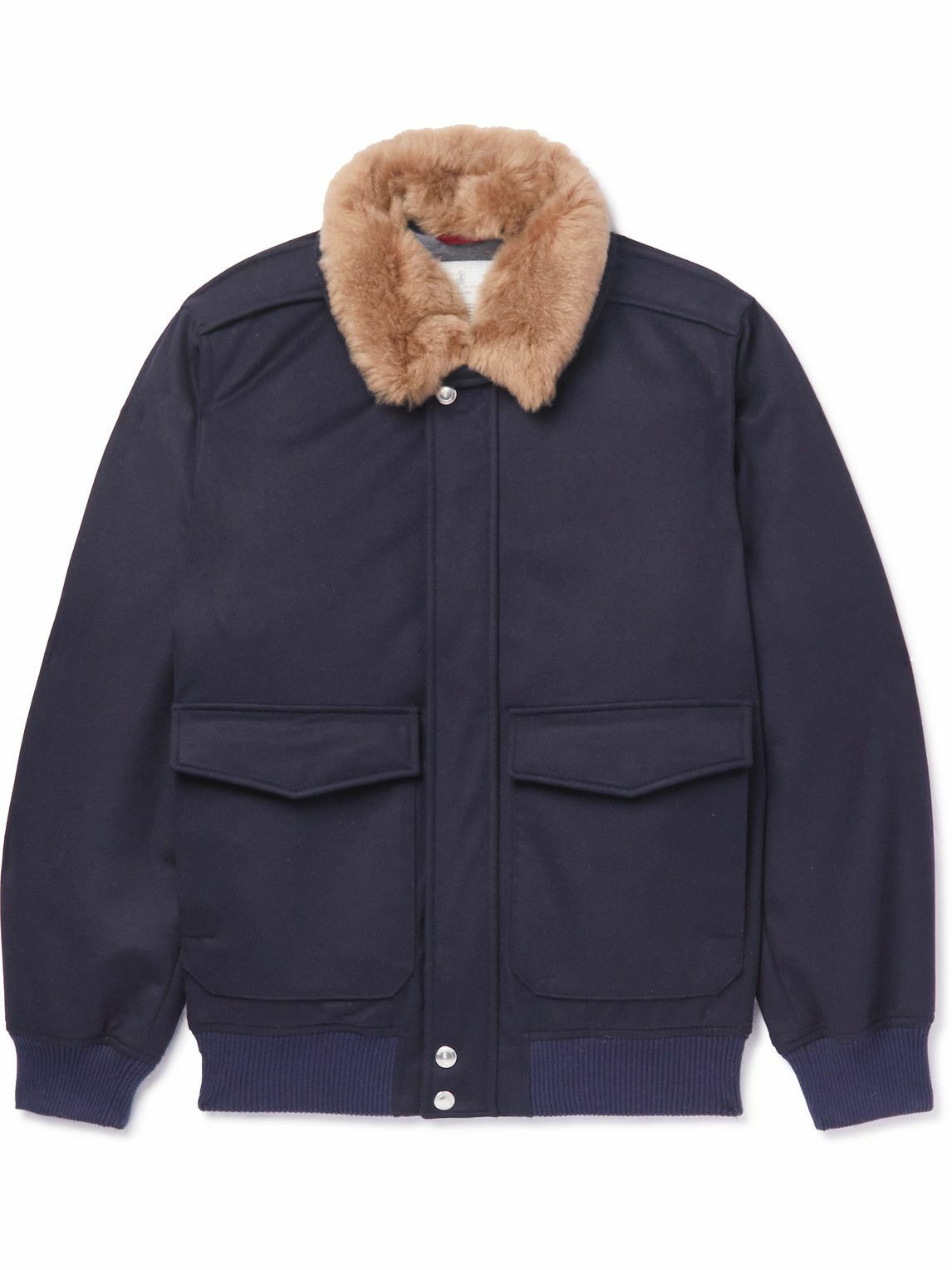 Brunello Cucinelli - Shearling-Trimmed Padded Wool Bomber Jacket - Blue ...