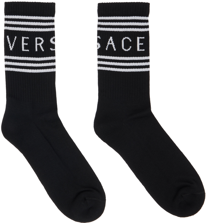 Versace Black & White 90s Vintage Logo Socks Versace