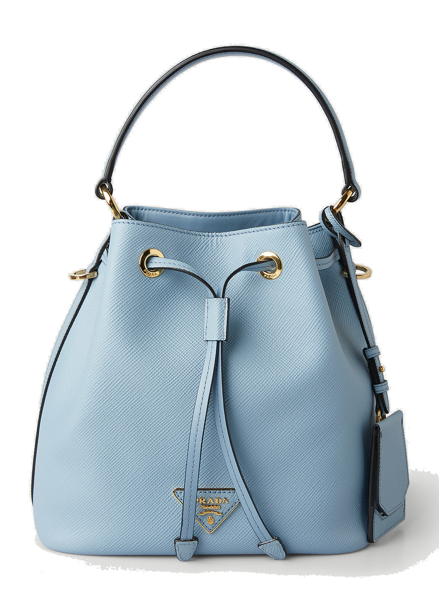 Saffiano Leather Bucket Bag in Blue Prada
