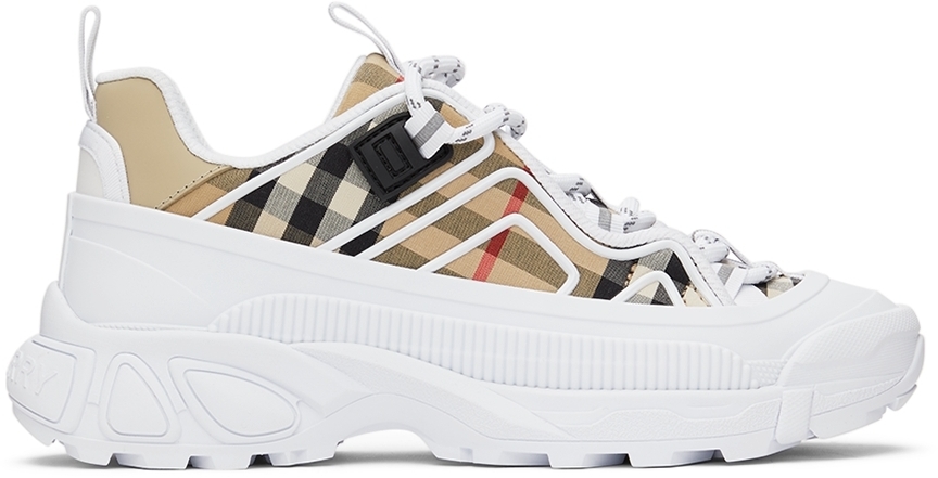 Photo: Burberry Kids Beige & White Vintage Check Sneakers