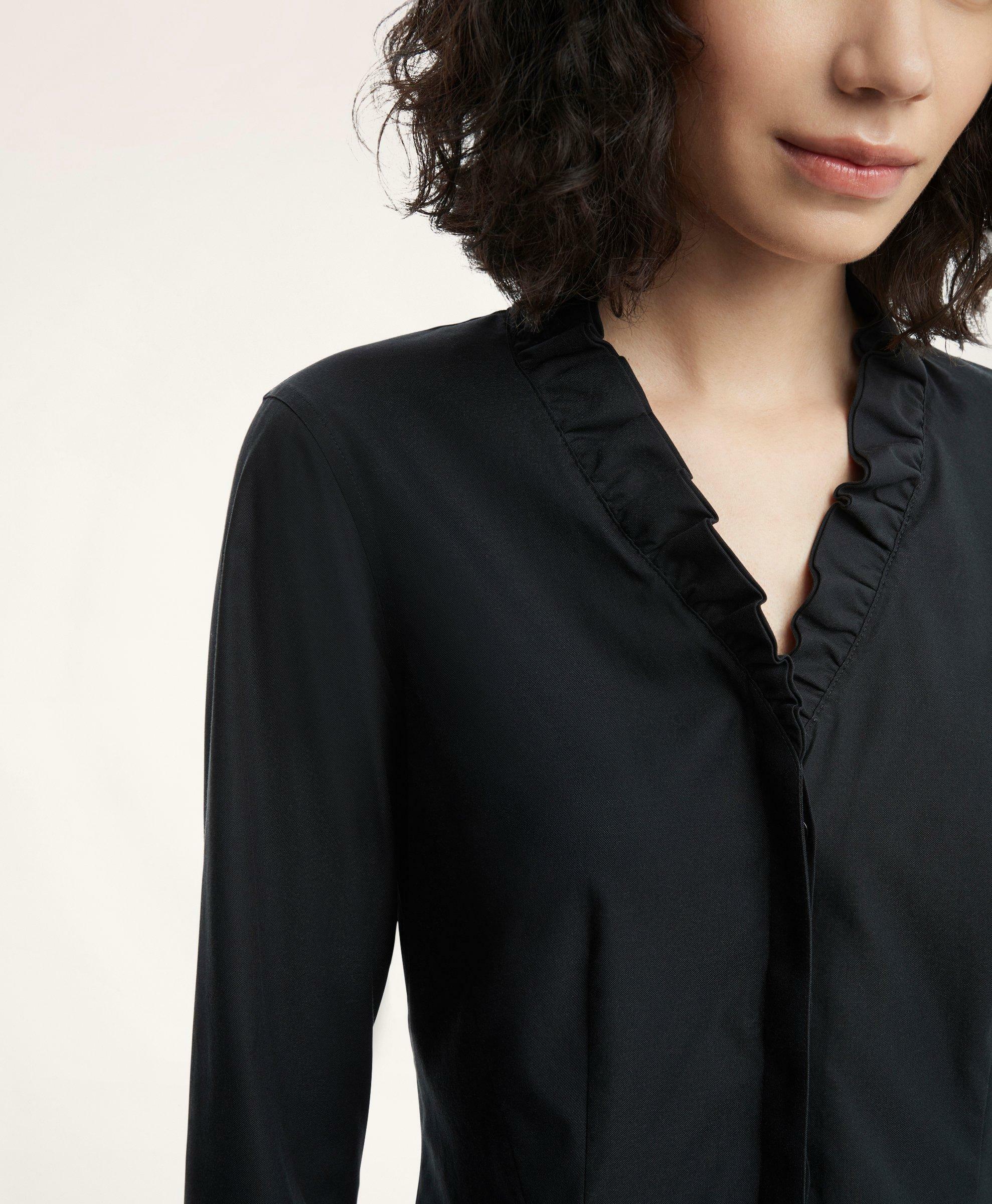 Brooks Brothers Women's Fitted Non-Iron Stretch Supima Cotton Ruffle Dress Shirt | Black