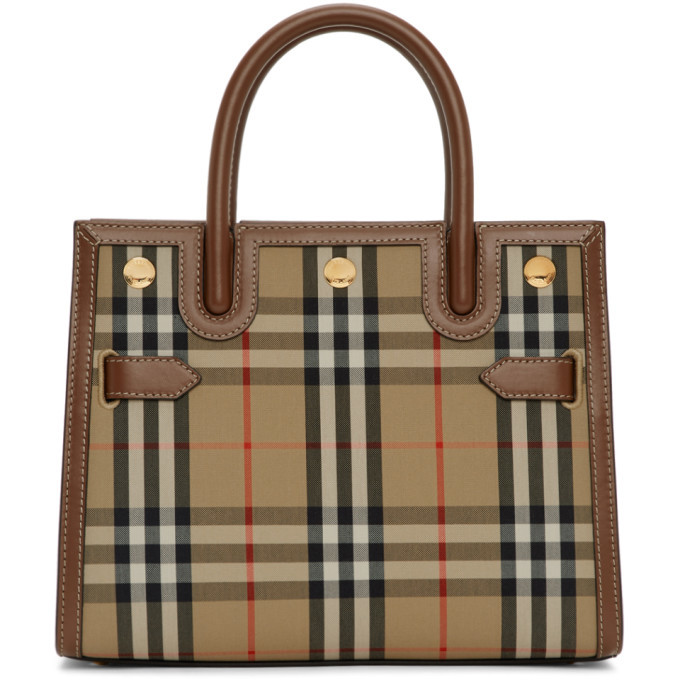 Burberry Brown and Beige Small Vintage Check Two-Handle Title Bag Burberry
