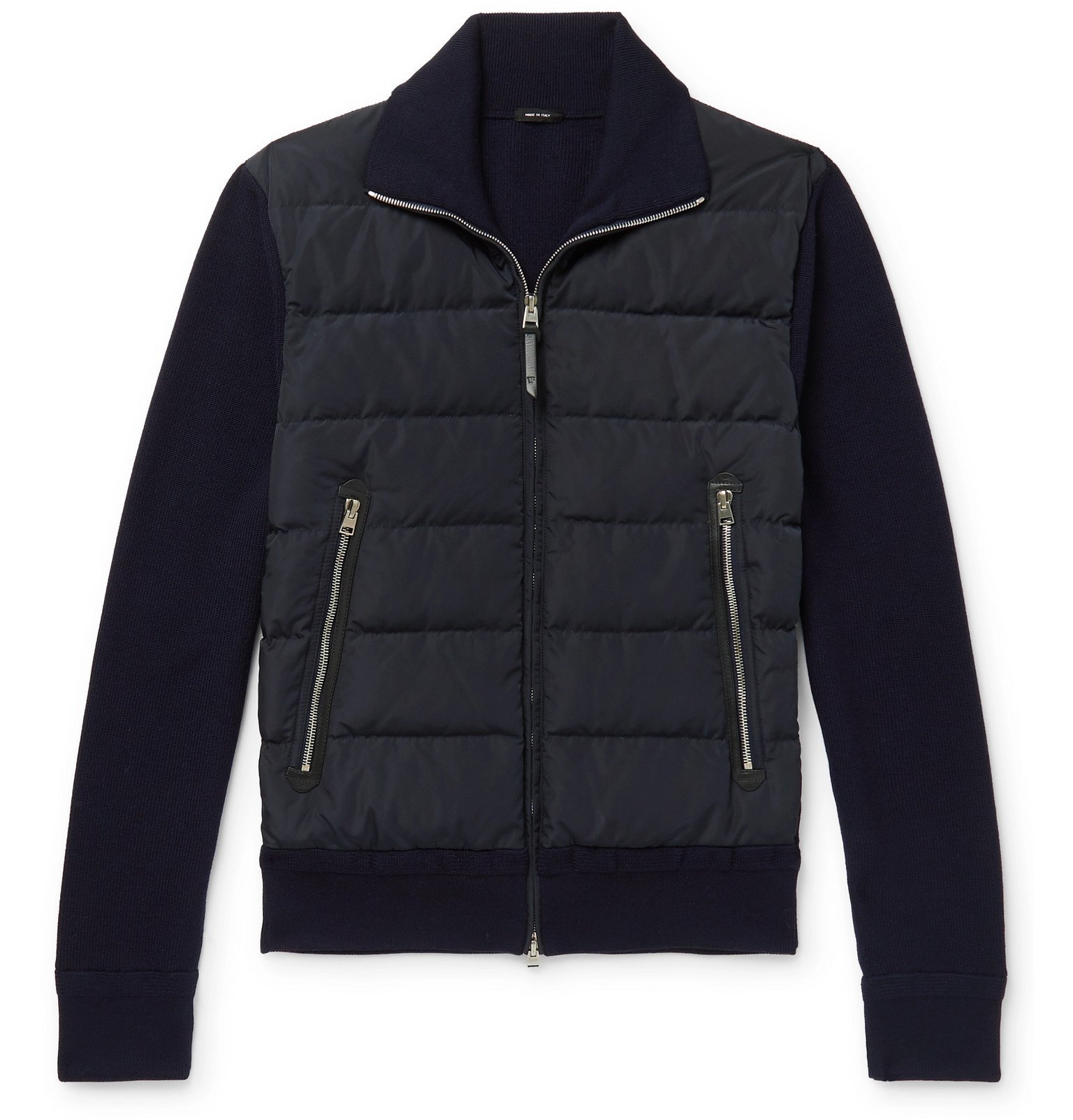 TOM FORD - Slim-Fit Panelled Ribbed Wool and Quilted Shell Down Jacket -  Blue TOM FORD