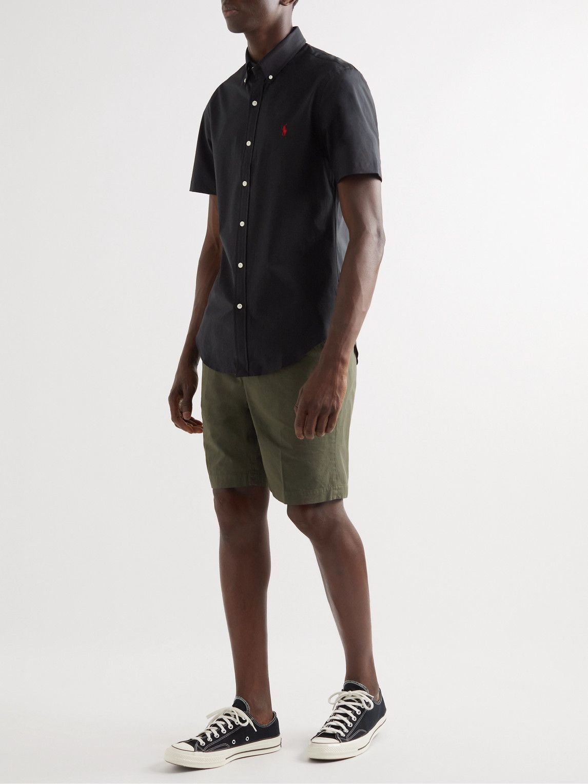 Polo Ralph Lauren - Slim-Fit Button-Down Collar Logo-Embroidered Cotton-Blend Poplin Shirt - Black