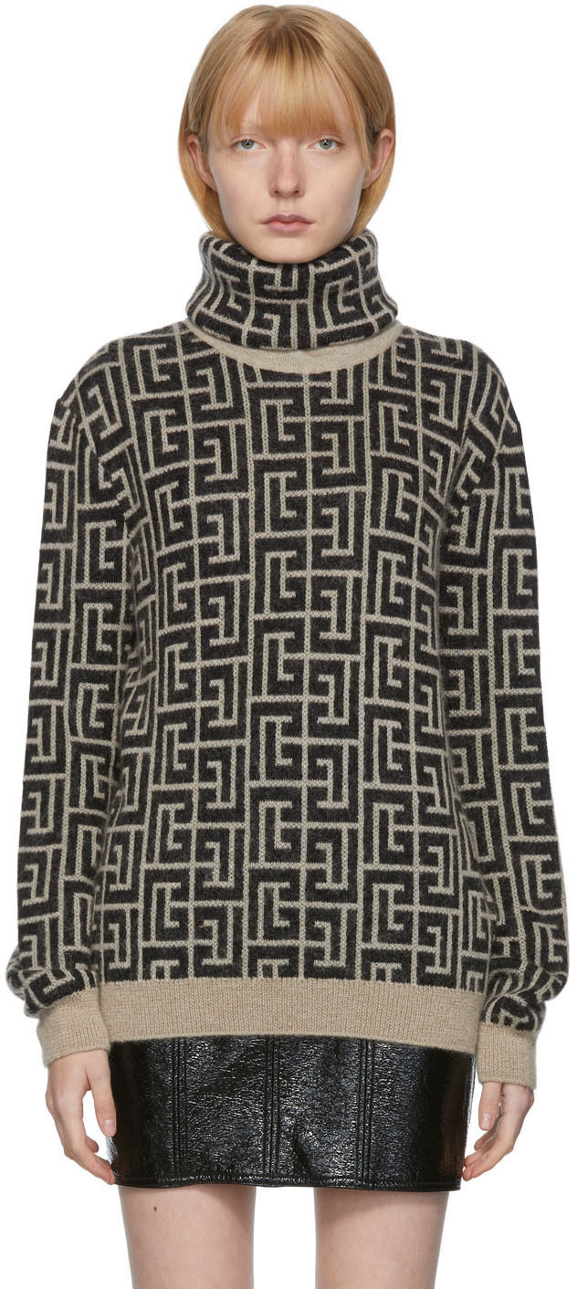 Balmain Black & Taupe Monogram Turtleneck Balmain