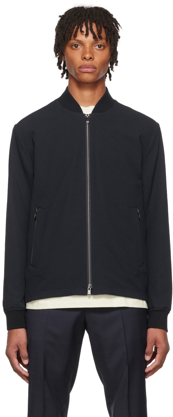 Boss Navy Seersucker Bomber Jacket BOSS