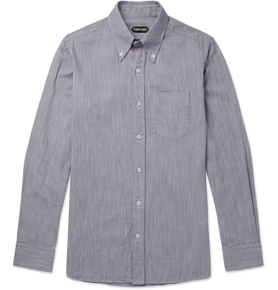 TOM FORD - Slim-Fit Button-Down Collar Striped Cotton Shirt - Men - Blue TOM  FORD