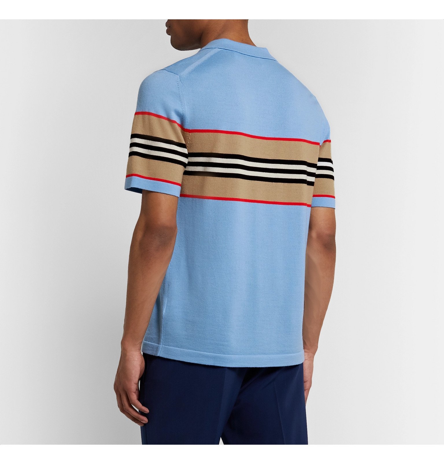 Burberry - Striped Merino Wool Polo Shirt - Blue Burberry