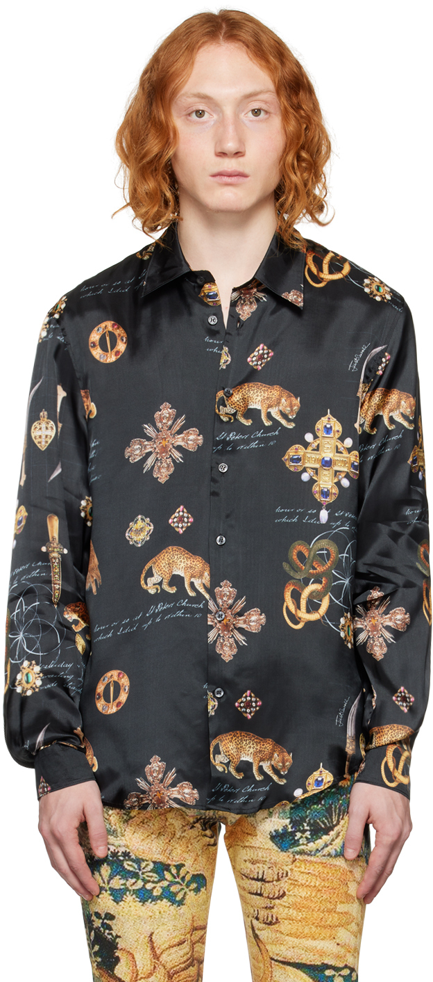 Just Cavalli Black Graphic Shirt Just Cavalli