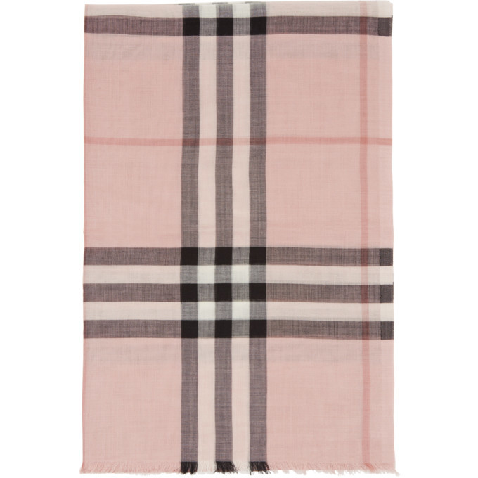 Burberry Pink Wool and Silk Lightweight Check Scarf Burberry