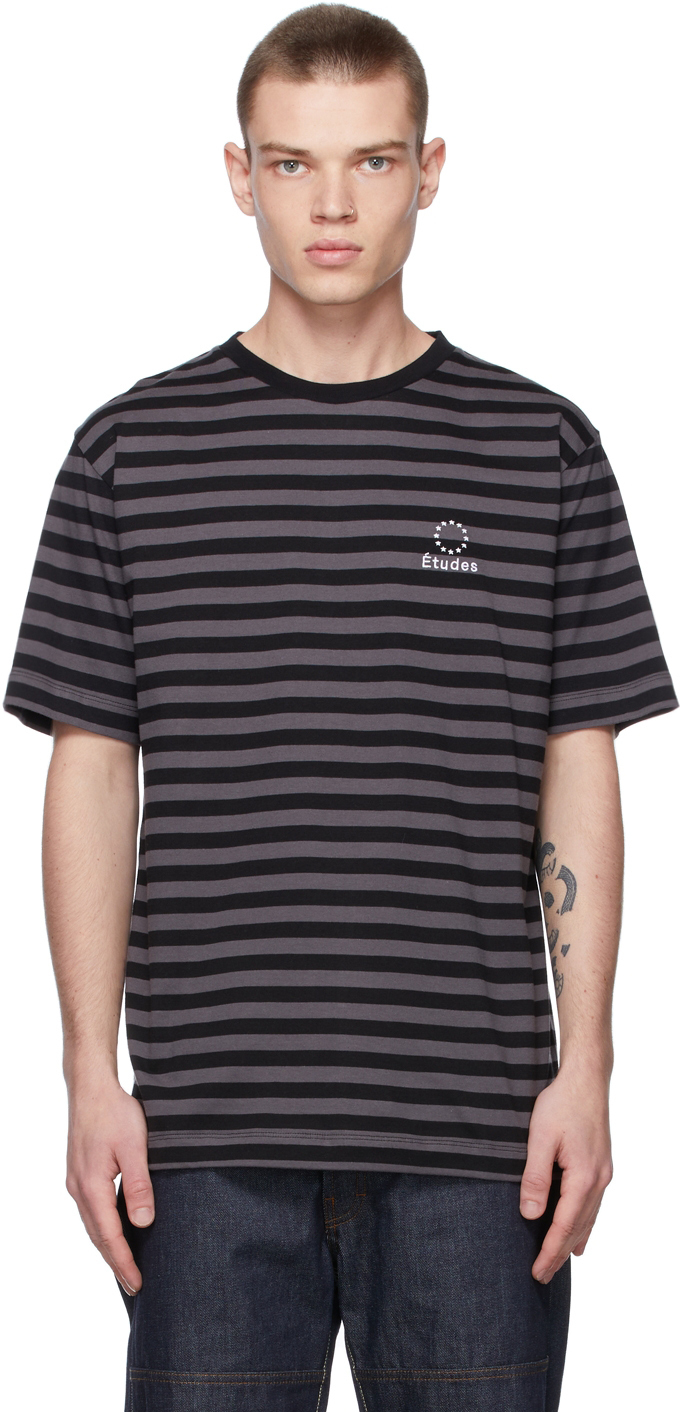Études Grey Wonder Logo Striped T-Shirt Etudes