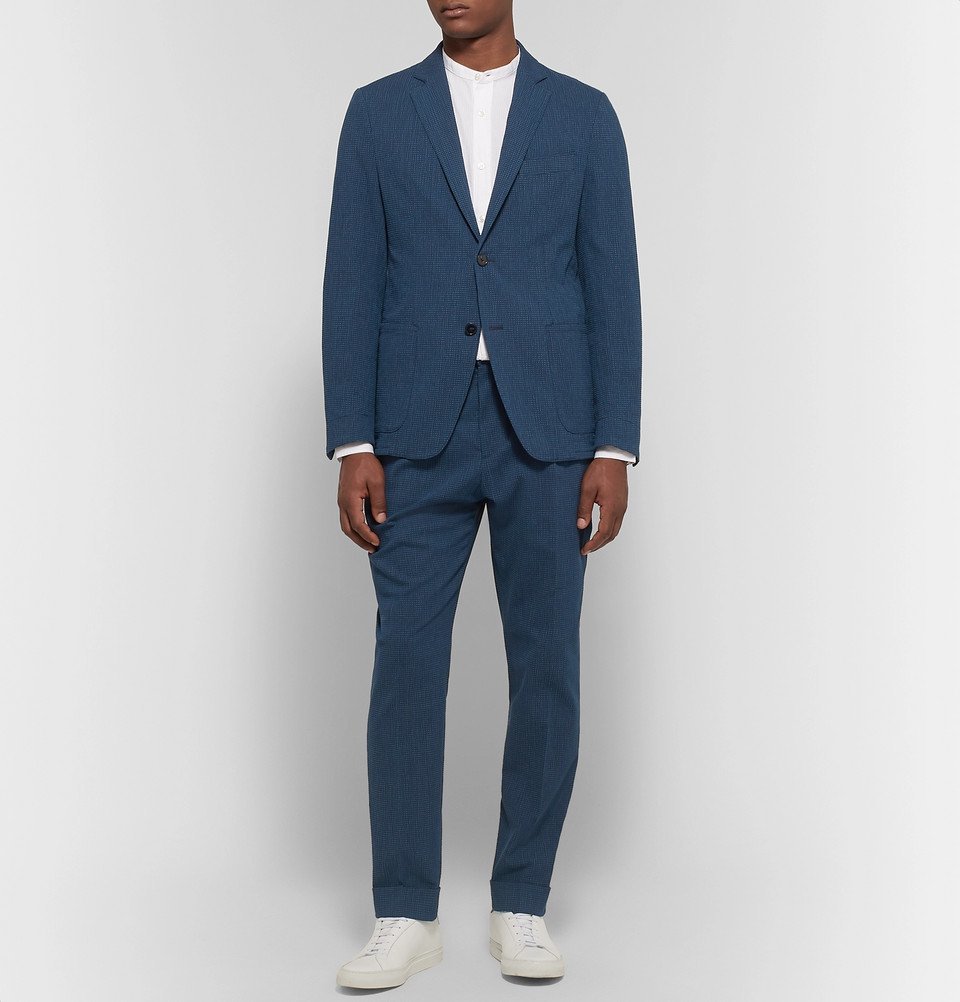 Officine Generale - Navy Slim-Fit Cotton-Blend Seersucker Suit Jacket ...