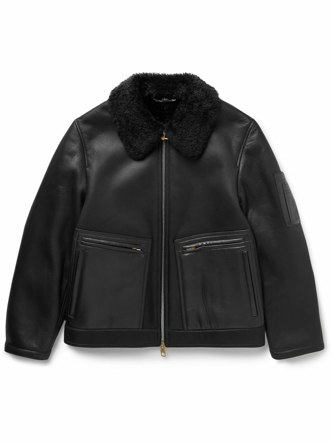 Dunhill ShearlingTrimmed Leather Jacket Black Dunhill