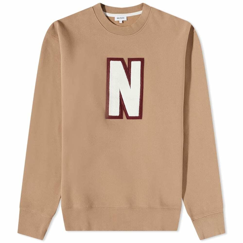Norse Projects Men's Arne Varsity N Crew Sweat in Camel Norse Projects