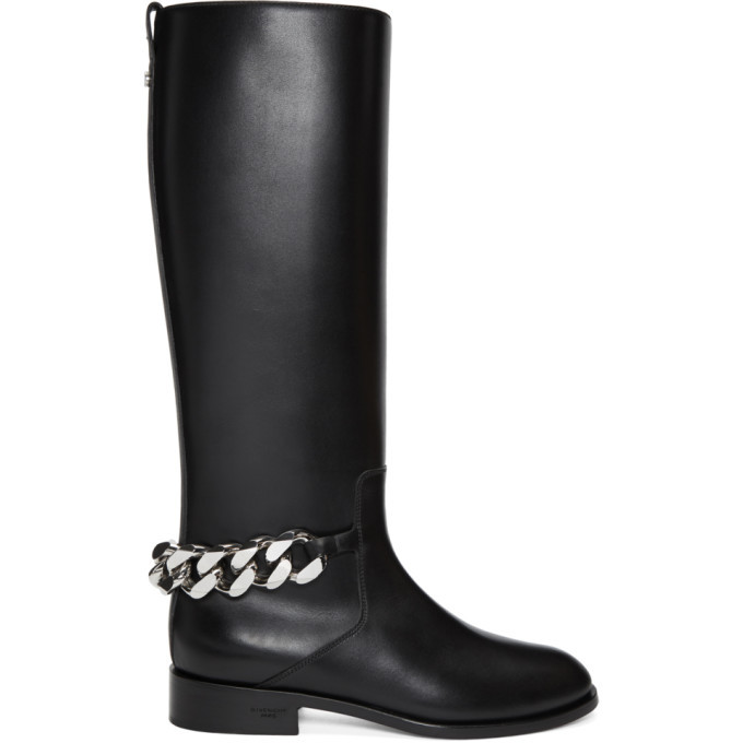 Givenchy Black Chain Knee-High Boots 