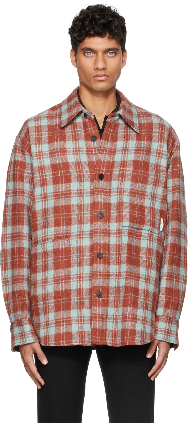 Blue Wool Flannel Over Shirt Solid Homme