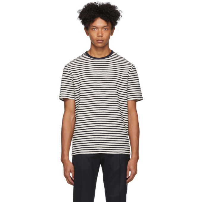Officine Generale Navy and White Striped T-Shirt Officine Generale