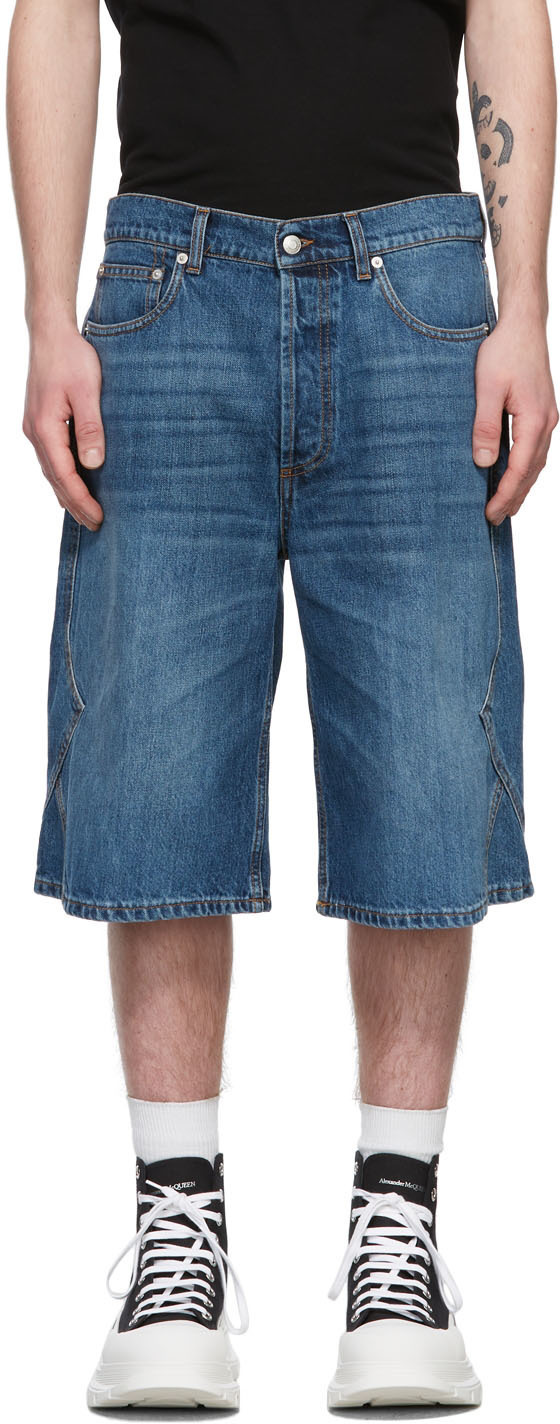 Alexander McQueen Blue Patched Denim Shorts Alexander McQueen