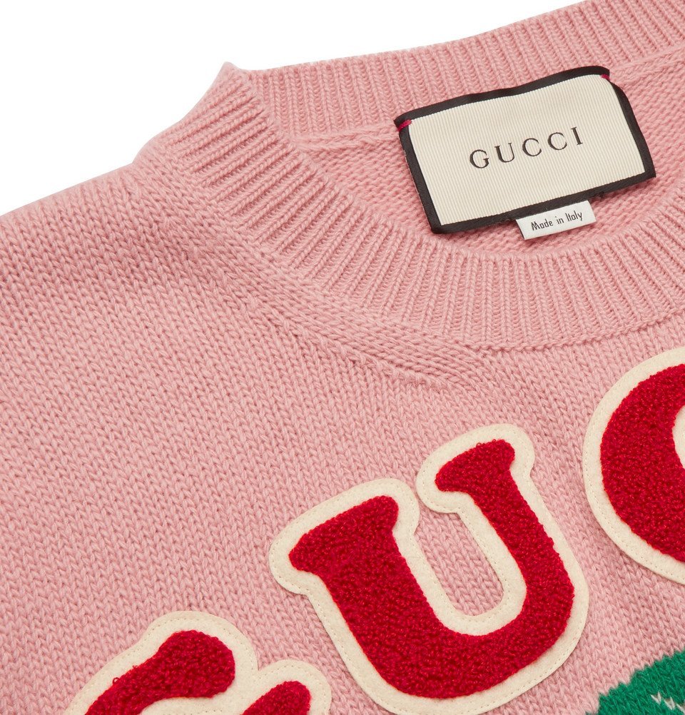 Intarsia Wool Sweater - Men - Pink Gucci