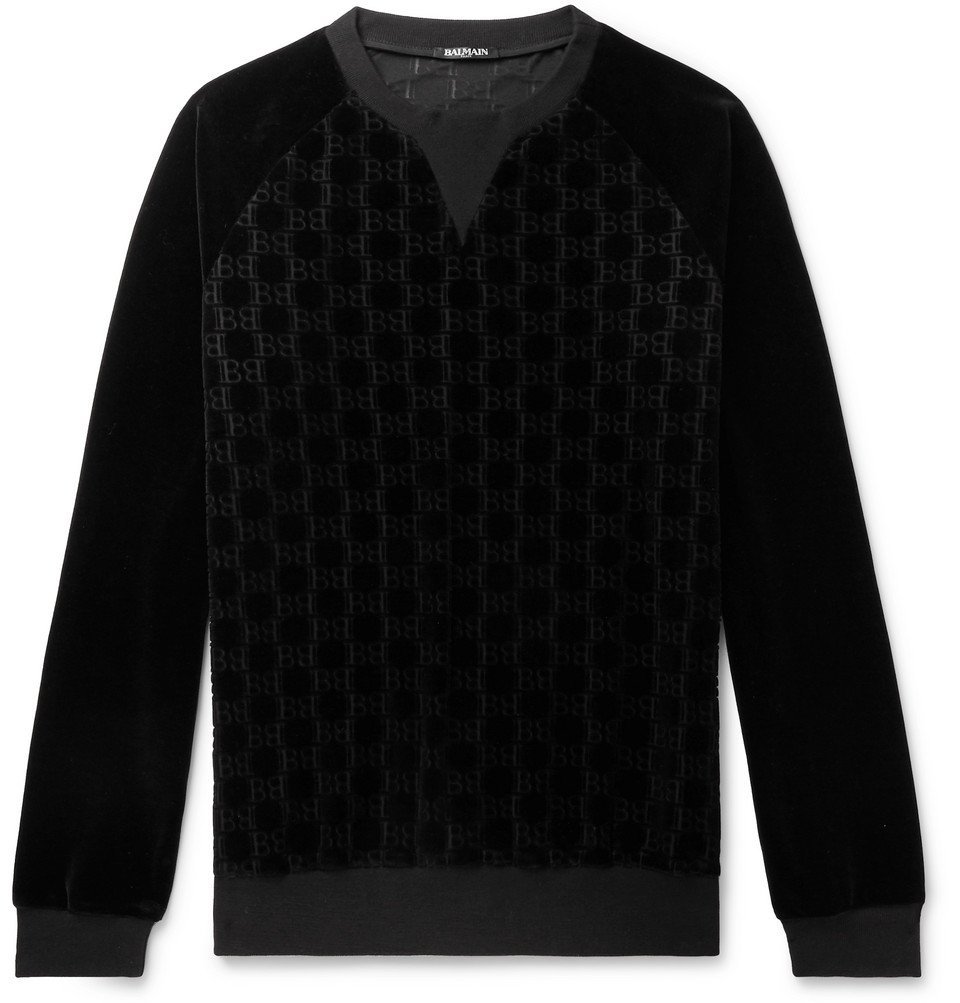 Balmain - Logo-Print Cotton-Blend Velvet Sweatshirt - Black Balmain