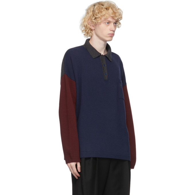 Loewe Navy and Burgundy Cashmere Polo Loewe