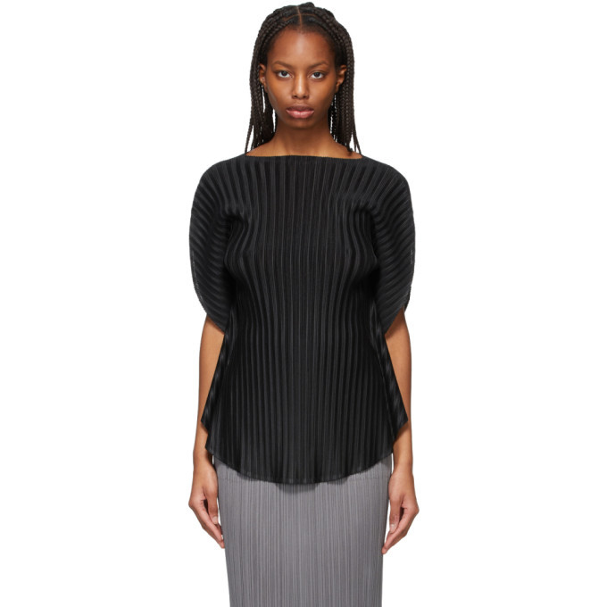 Pleats Please Issey Miyake Black Rib Pleats February Blouse Pleats