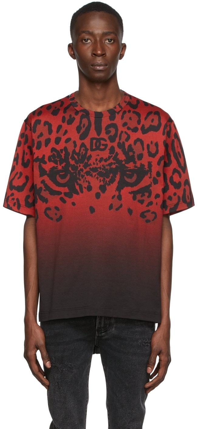 Dolce & Gabbana Red & Black Leopard & Polka Dot T-Shirt Dolce & Gabbana