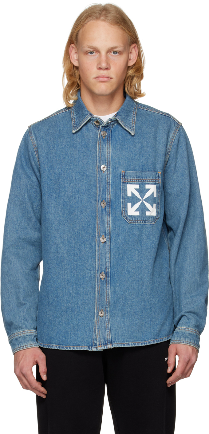 Off-White Blue Printed Denim Shirt Off-White