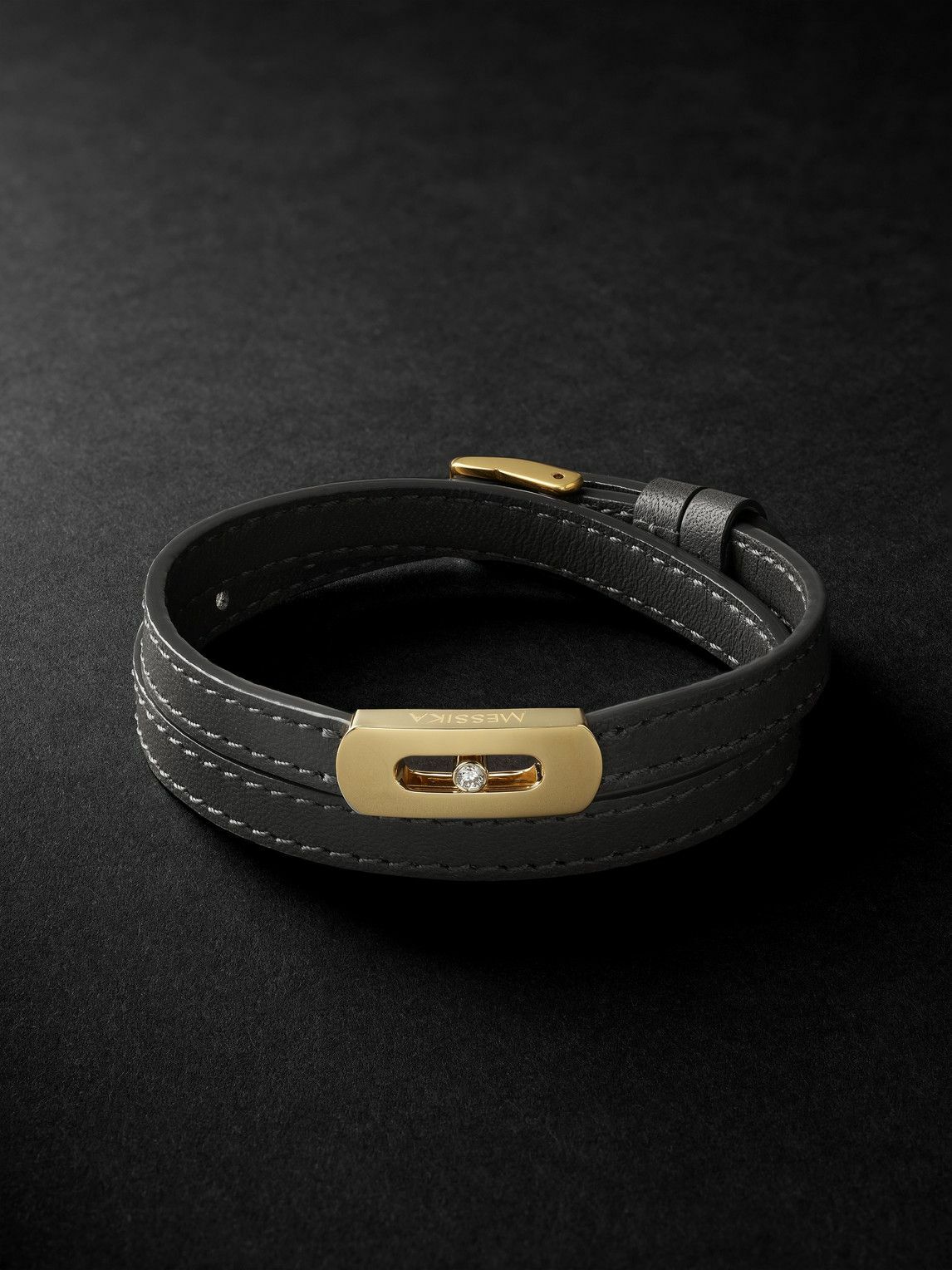 Photo: Messika - My Move Gold, Leather and Diamond Bracelet - Gray