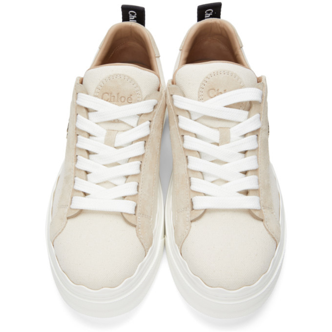 Chloe Beige Canvas Embroidered Lauren Sneakers Chloe