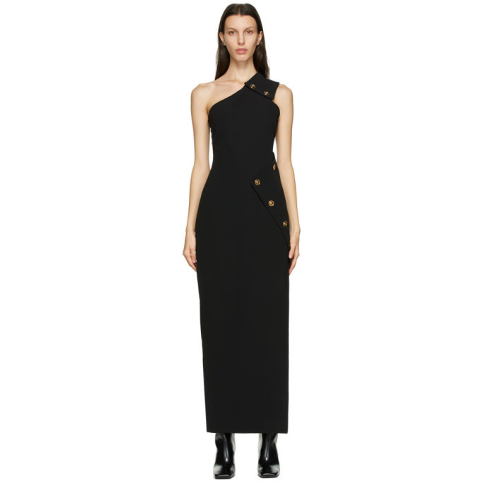 versace one shoulder black dress